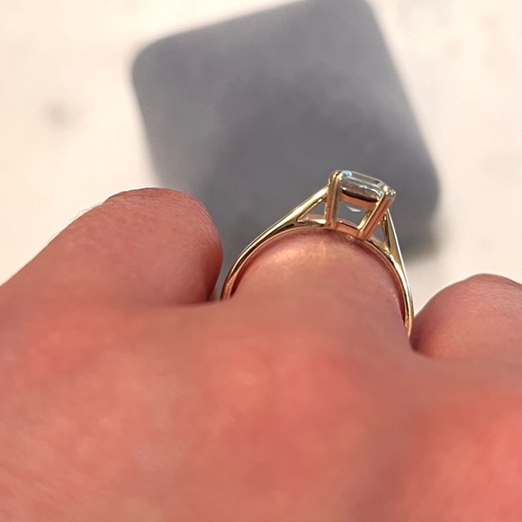 Emerald-Cut Aquamarine Ring with Solid Yellow Gold Setting - Women Jewelry - Picture 9 of 10